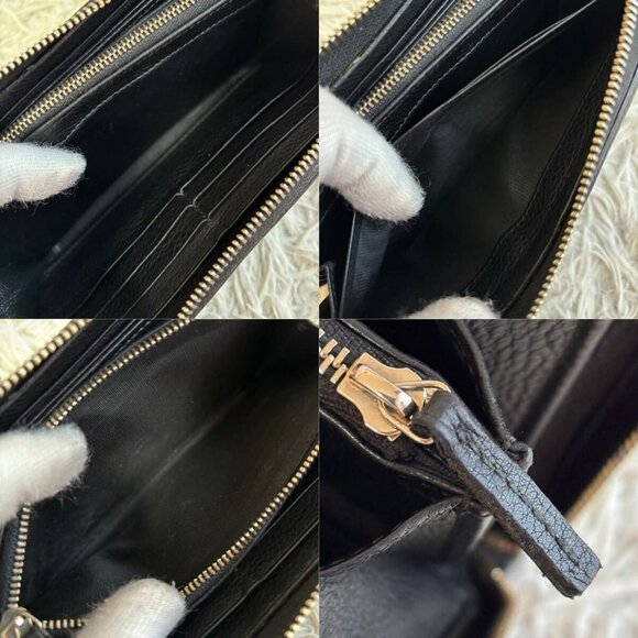 Authentic GUCCI Pebbled Calfskin Soho Zip Around Wallet Black Tassel Zippy - Picture 10 of 11